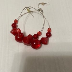 Earrings red beads loops
